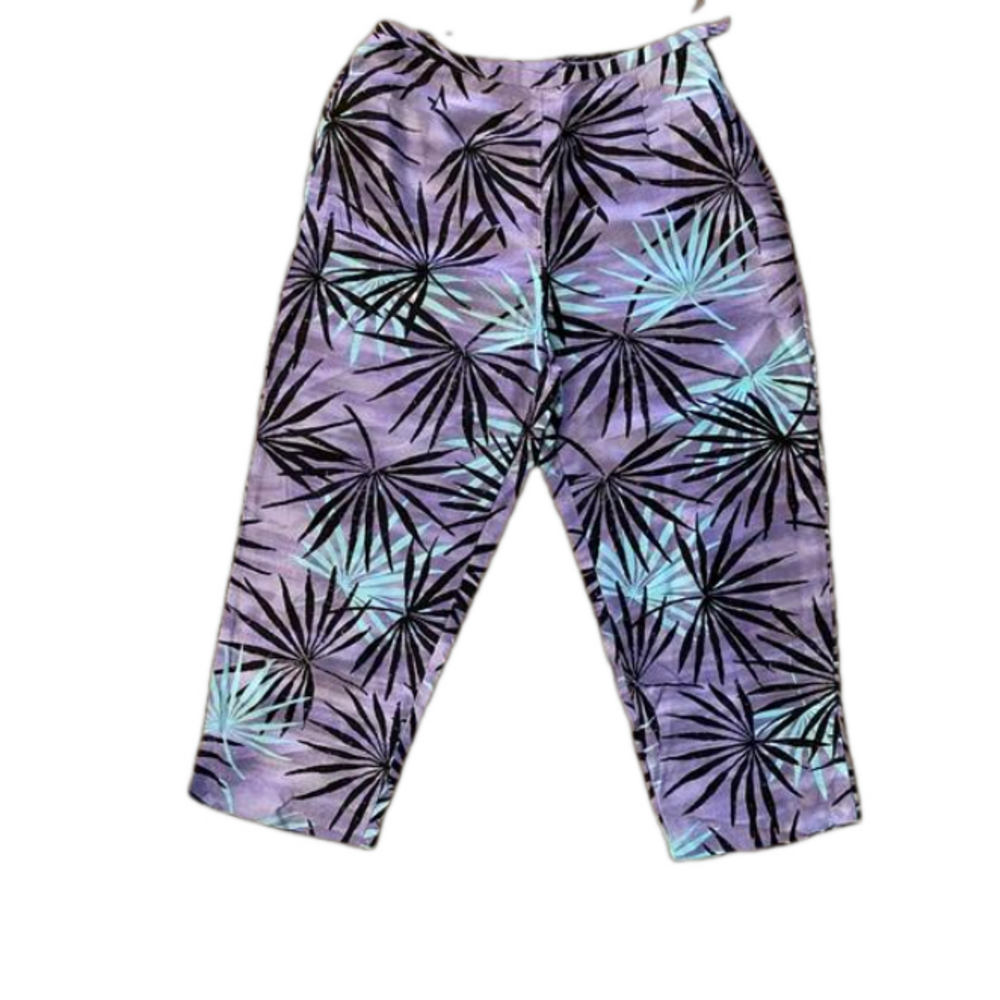 VALERIE STEVENS 100% SILK FLORAL BLUE HAWAII PANTS Beach Wear